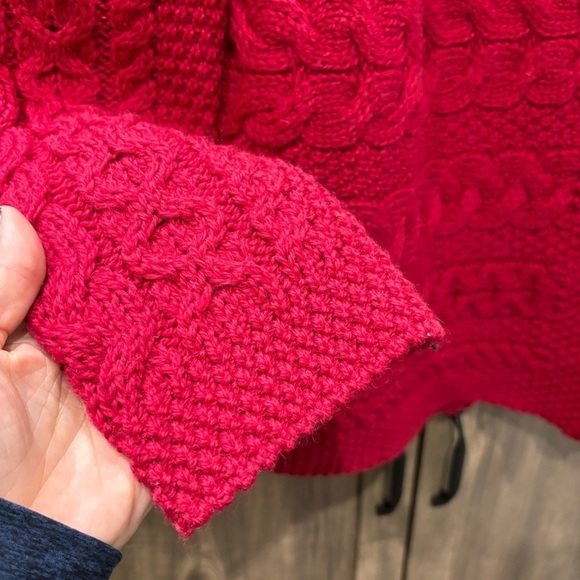 Inis Craft Large Cardigan Merino Wool Sweater One Button Cable Knit Red - Picture 8 of 12